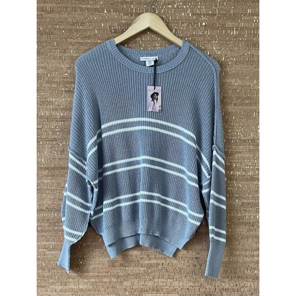 Sincerely Jules Sweaters - Sincerely Jules Grey & White Striped Knit Sweater XS Crew Neck Pullover